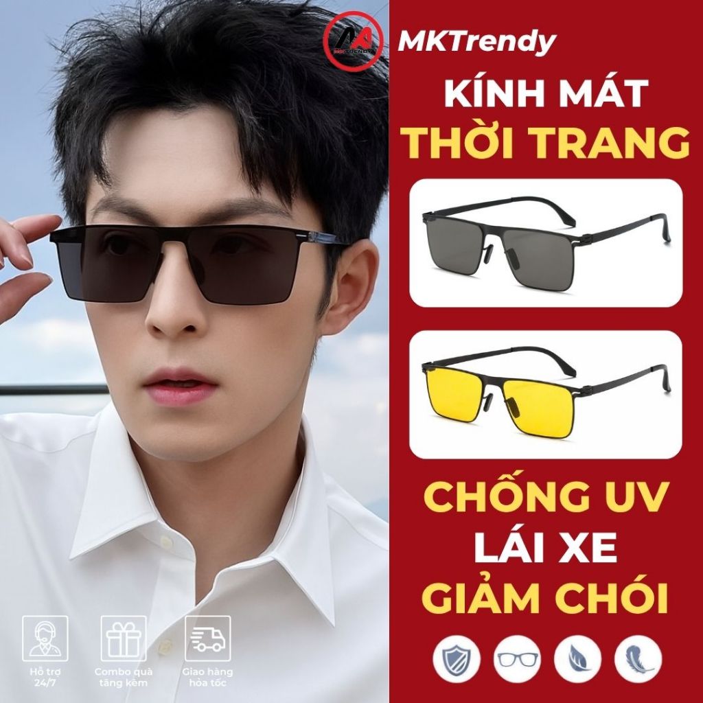 Kính râm gọng vuông thời trang nam MKTRENDY kính mát đi đường chống nắng chống tia UV giảm chói M6