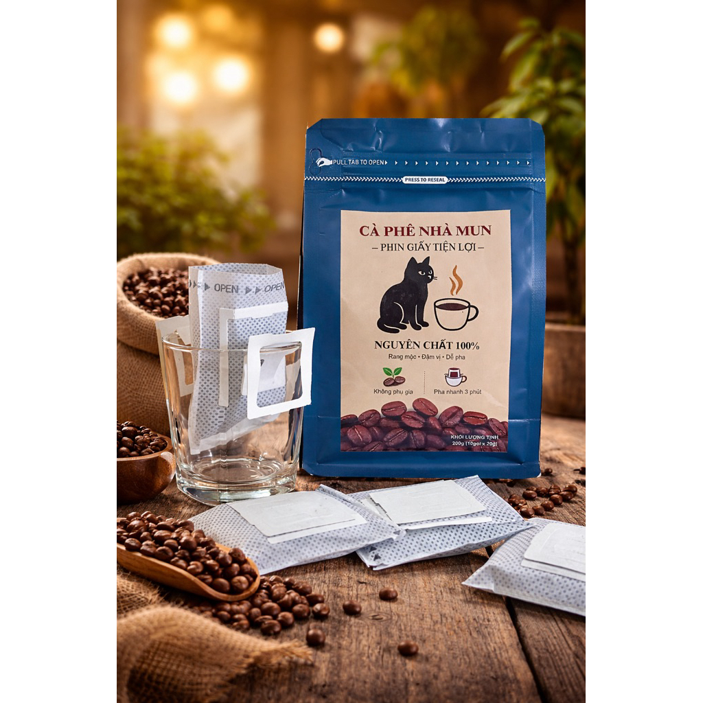 Cà phê phin giấy Robusta nguyên chất – Pha nhanh tiện lợi, đậm vị, mang đi du lịch – Hộp 10 gói | MM01