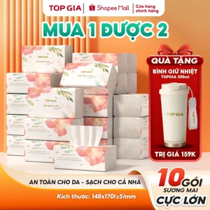 Tặng bình giữ nhiệt 500ml, thùng 10gói giấy ăn sương mai Topgia bịch lớn, size cực to