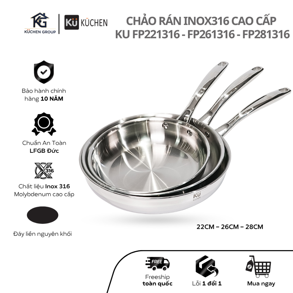 [KUCHEN] CHẢO RÁN 5 LỚP INOX 316 CAO CẤP ĐÁY LIỀN NGUYÊN KHỐI SIZE 22 ...