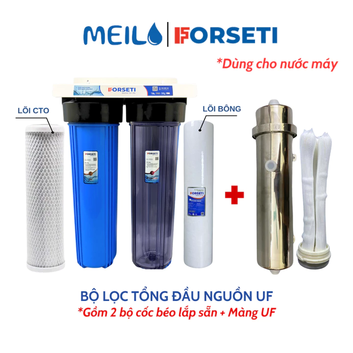Bộ Lọc Tổng Đầu Nguồn Gồm 2 Cốc Béo Lắp Sẵn Và Màng Siêu Lọc UF 3000 L/h, 4000 L/h, 5000 L/h Lọc Nước Sinh Hoạt