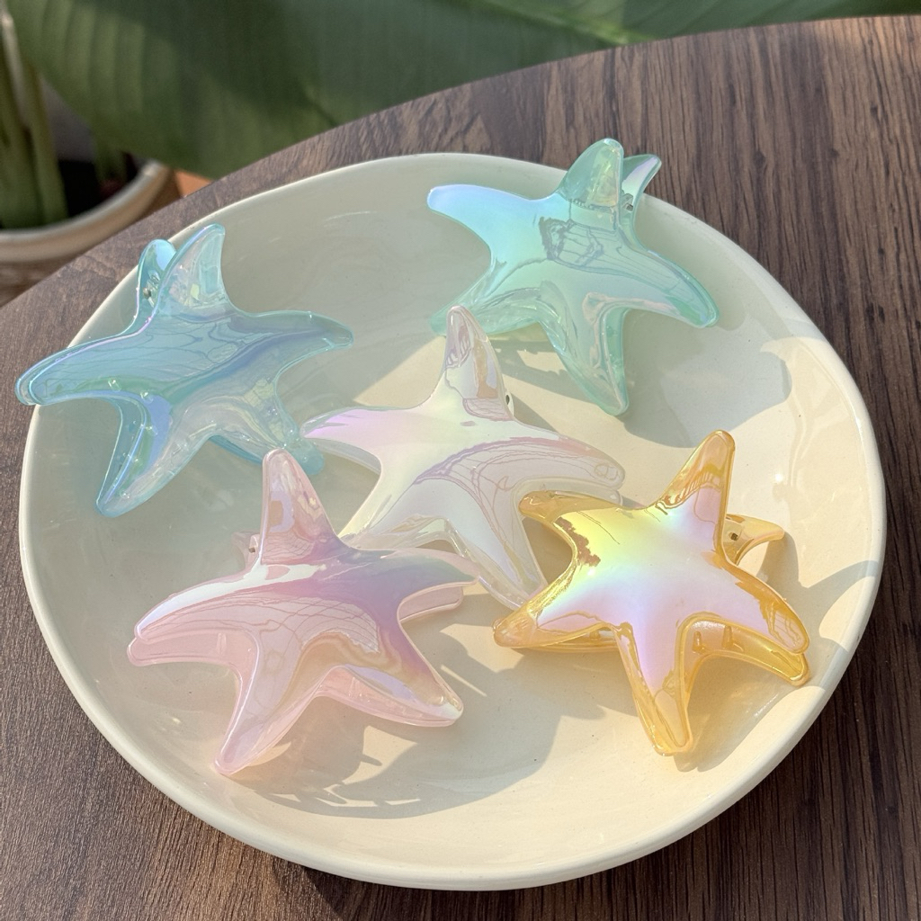 Kẹp Tóc Nhựa Hologram Xà Cừ Sao Biển Hải Sản Đại Dương Càng Cua Quà Tặng Bạn Nữ Dễ Thương