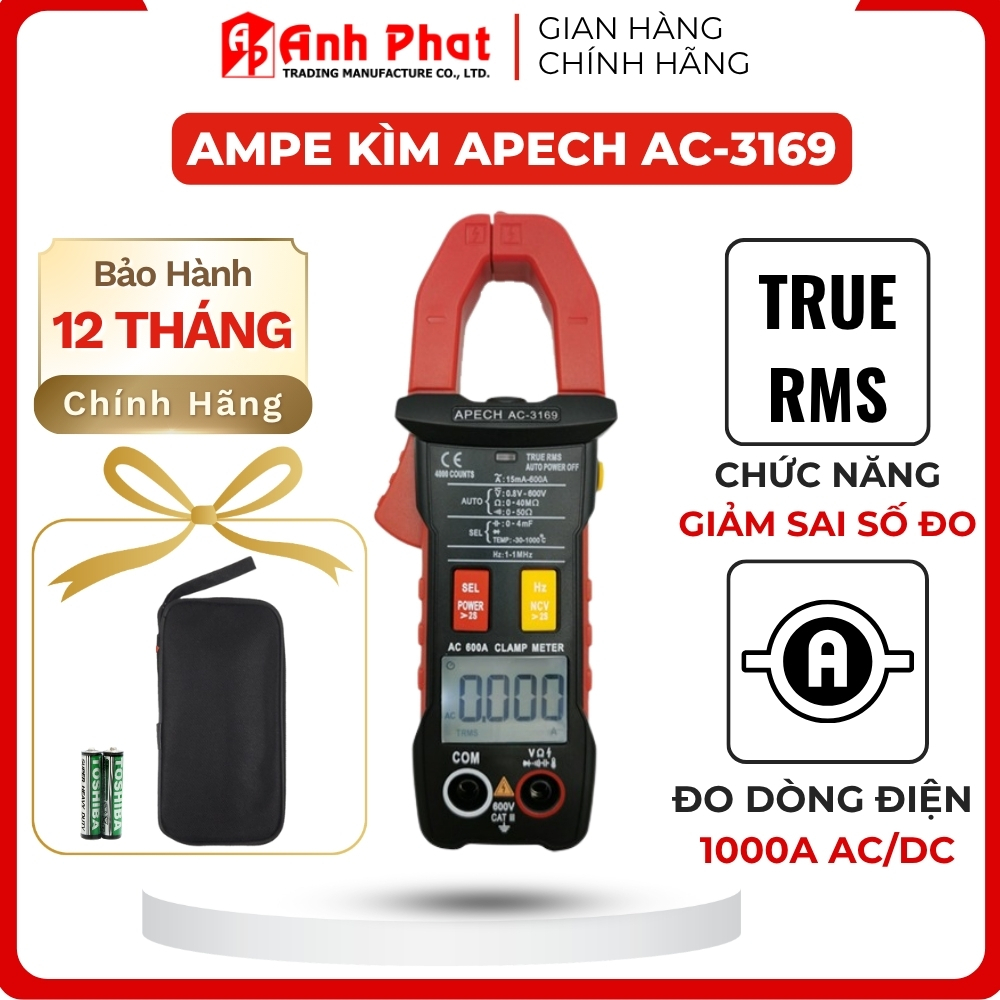 [ĐO AC/DC] Đồng hồ đo ampe thông minh  Apech AC3169, Chính Xác Cao, Chống Cháy - Anh Phát