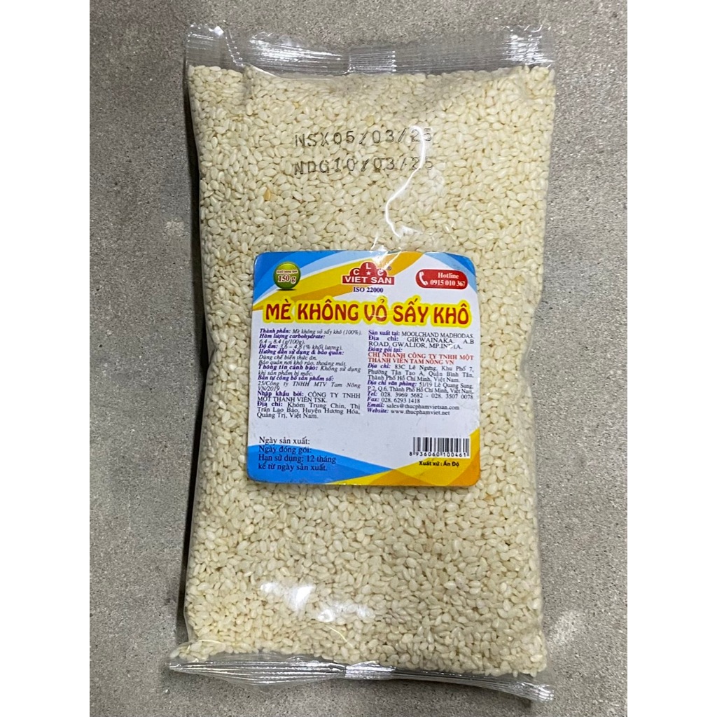 Mè Trắng Không Vỏ Việt San 150g - Hạt Mè Trắng Làm Bánh Nấu Chè Làm Muối Mè Dinh Dưỡng