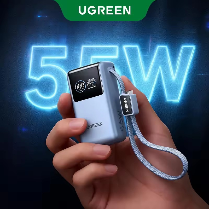 【Pin Sạc Dự Phòng Có Thể Đặt Hàng】Pin Dự Phòng UGREEN Sạc PB72710000mAh 55W 3 Cổng Cáp Tích Hợp, đèn LED màn hình