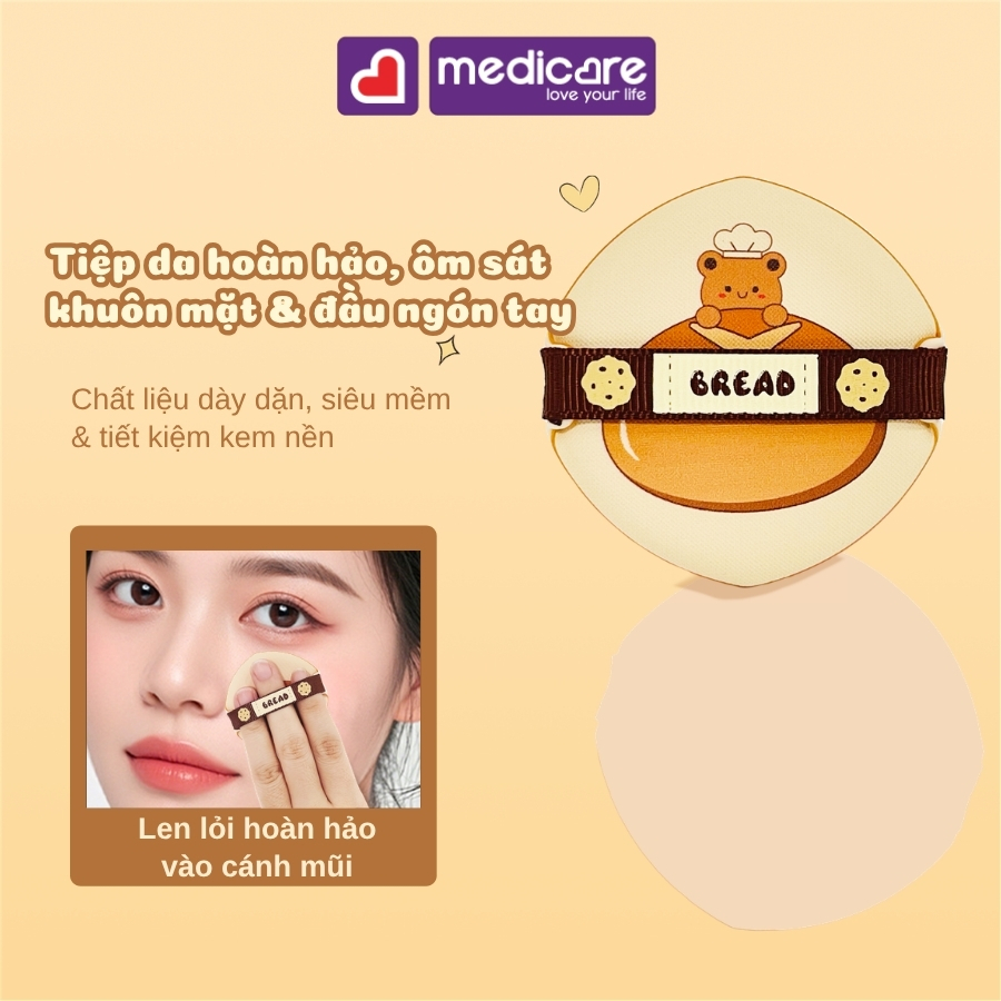 Mút Tán Nền IDEALFUL Bakery Collection Cushion Puff Bear 2 Cái