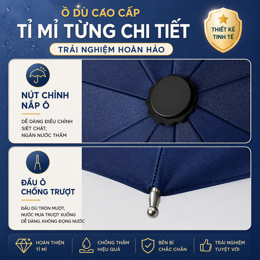 Ô che mưa gấp gọn 140CM, 12 Xương Siêu Bền, Chống Nắng Mưa, Che Phủ Rộng Cho 3 Người