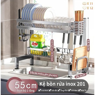 Kệ Inox Cao Cấp Để Chén Đĩa 1 Tầng Qua Bồn Rửa Chén Giàn Treo Bát đĩa Inox Chất Lượng Cao Trên Bồn Rửa Chén Nhà Bếp