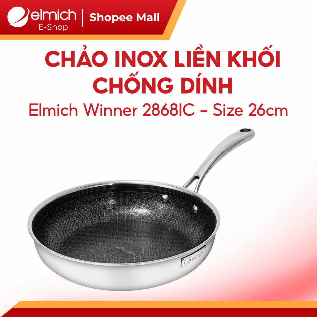 Chảo Chống Dính Tổ Ong Elmich Winner EL2868IC Inox Nguyên Khối Dùng Bếp Từ Size 20-28cm chính hãng