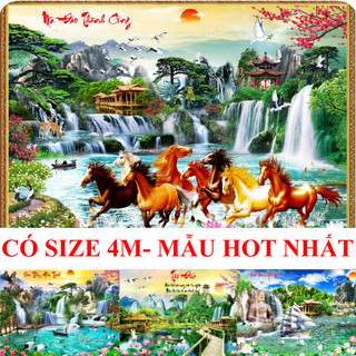 Tranh vải dán tường in 6D hình 8 con ngựa, Tranh Mã Đáo Thành Công, Tranh phong thủy trang trí phòng khách PC01 - BIATON