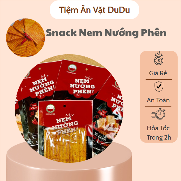 Snack Nem Nướng Phên, Snack Cay Cay Xé Miếng Thơm Ngon - Đồ Ăn Vặt