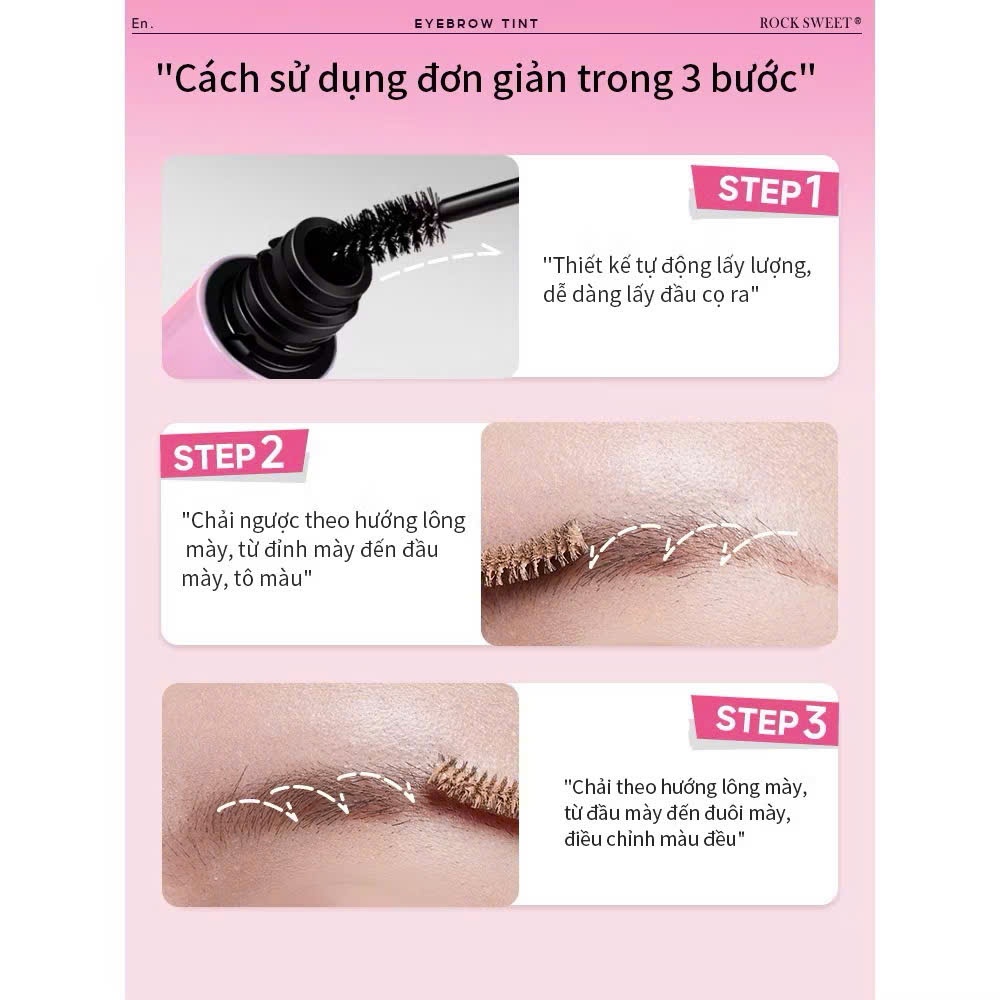 Mascara ROCK SWEET Lông Mày 3.5g Gel chân mày lì mịn, giữ màu 24h Dễ dùng lâu trôi | NHÍM HOUSE