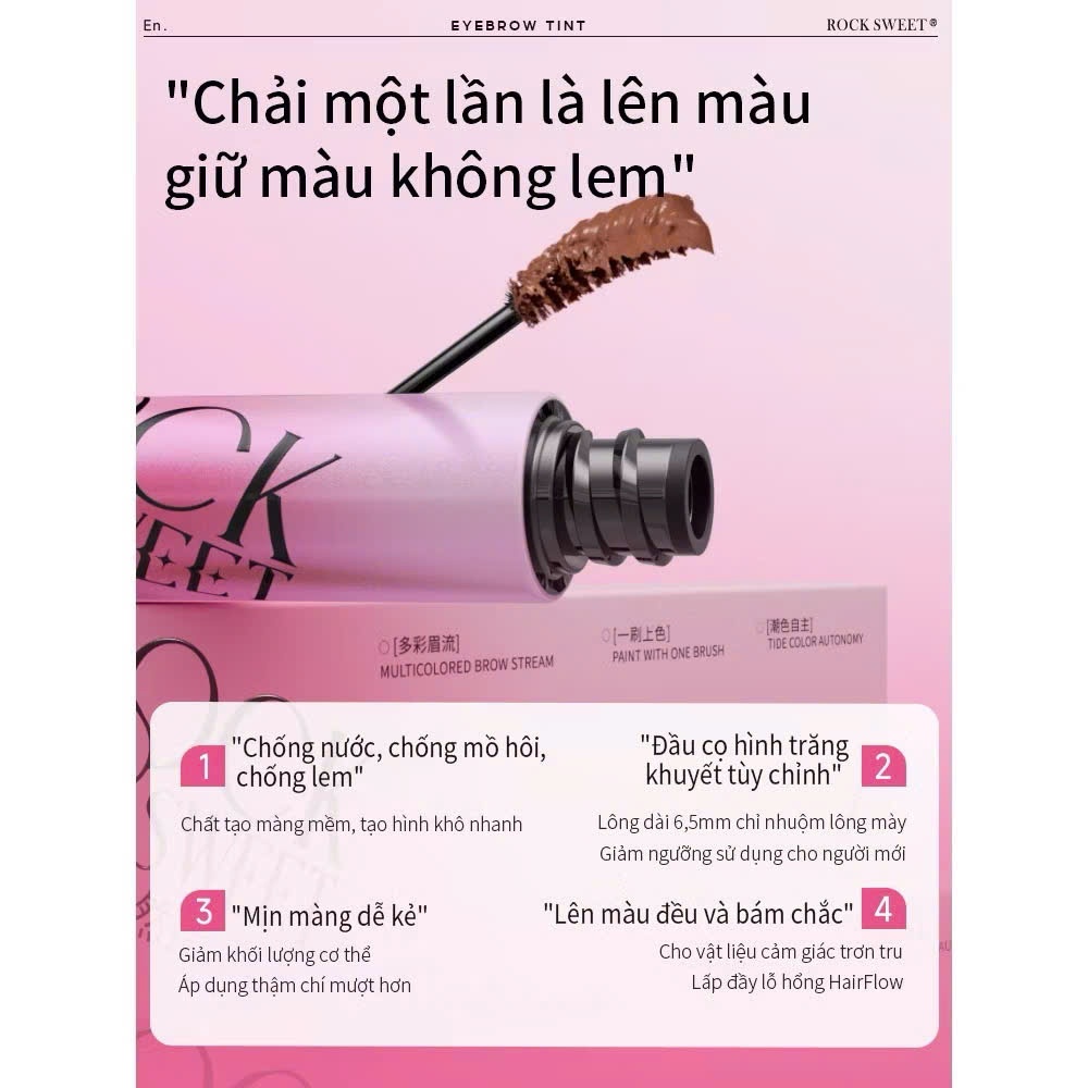 Mascara ROCK SWEET Lông Mày 3.5g Gel chân mày lì mịn, giữ màu 24h Dễ dùng lâu trôi | NHÍM HOUSE