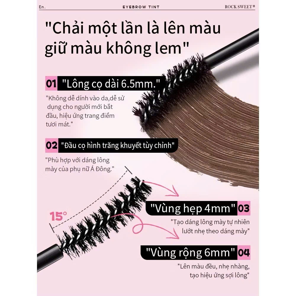Mascara ROCK SWEET Lông Mày 3.5g Gel chân mày lì mịn, giữ màu 24h Dễ dùng lâu trôi | NHÍM HOUSE