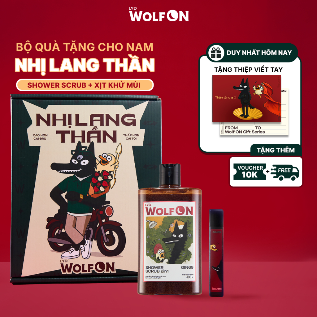 Set Quà Tặng Bạn Trai NHỊ LANG THẦN LYD Wolf ON - Sữa Tắm Nam, Xịt Khử Mùi, Dung Dịch Vệ Sinh 95ML