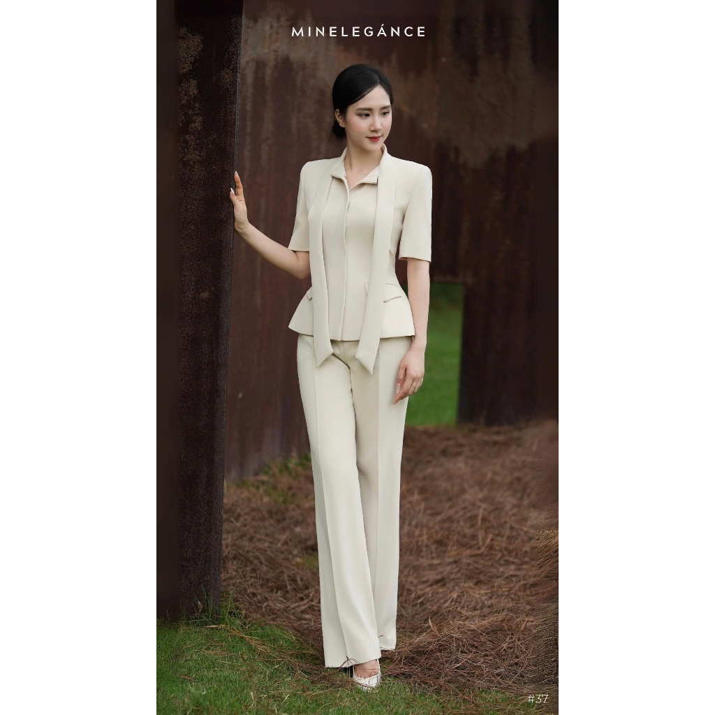 MINELEGÁNCE- SET CỔ NƠ QUẦN ỐNG ĐỨNG CÔNG SỞ, SANG TRỌNG - MIN37