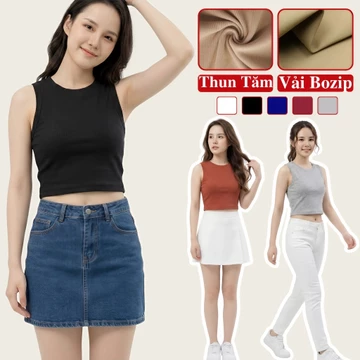 Áo Croptop Sát Nách 3 Lỗ Nữ Vải Thun Tăm Vải Cotton Mềm Mịn Co Giãn Madela, Áo Thun Croptop 3 Lỗ Ôm Body Mặc Hè.