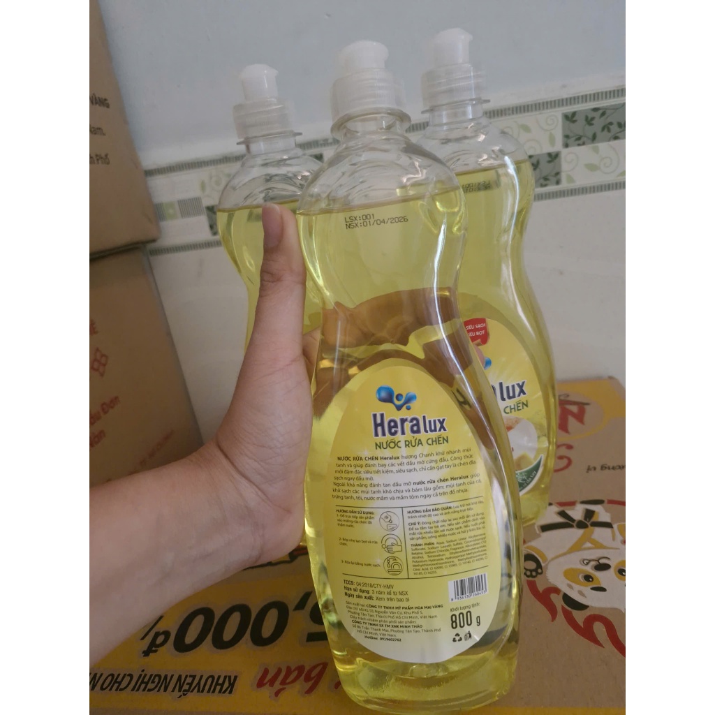 Combo2 chai Nước Rửa Chén Heralux Hương Chanh 800g – Sạch Bóng Dầu Mỡ, Tạo Bọt Nhiều, Dịu Nhẹ Da Tay