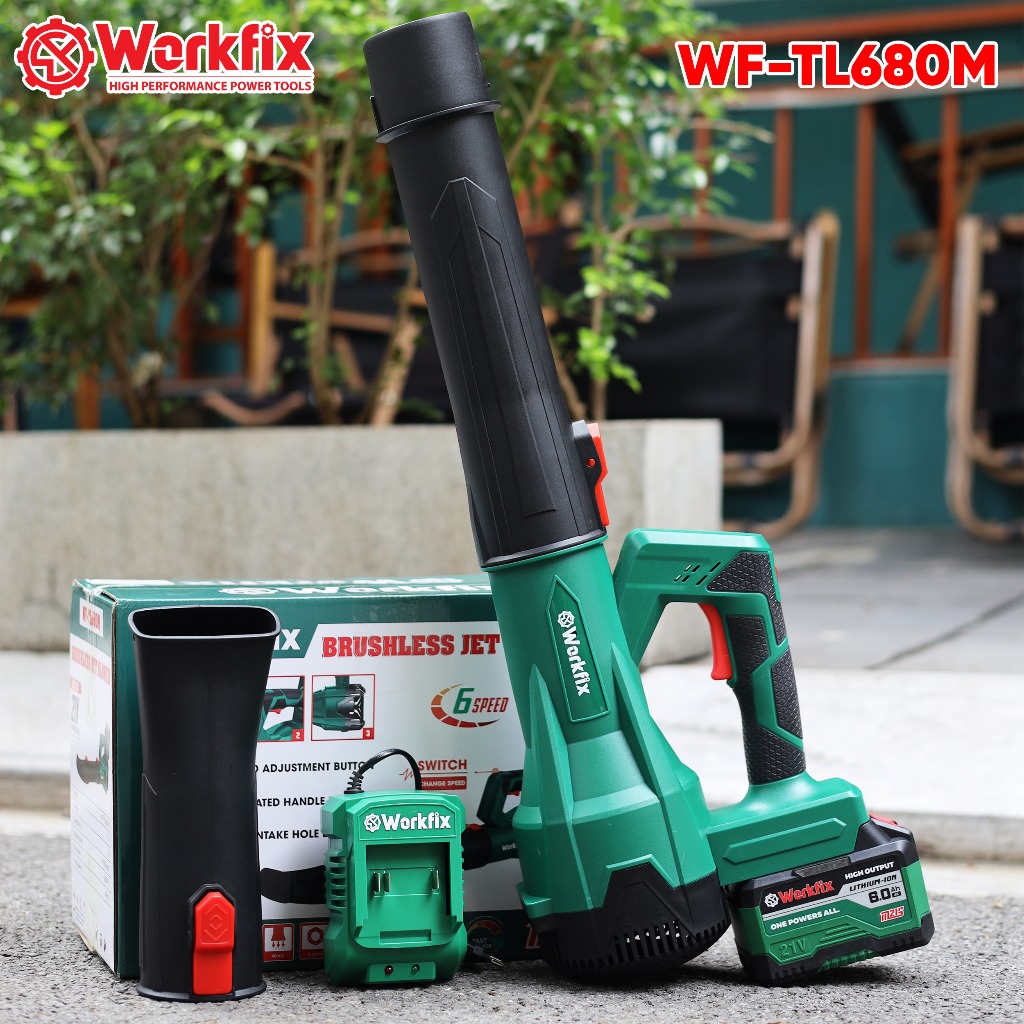 Máy Thổi Lá Workfix WF-TL680M 6 Tốc Độ, Không Chổi Than 100% Lõi Đồng  6 tốc độ Pin 15cell Chuyên Thổi Lá, Bụi, Rác,...