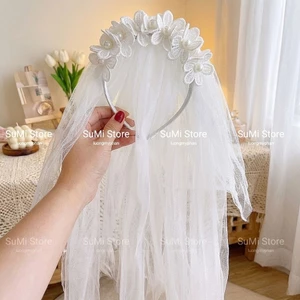 Lúp cô dâu trắng và hồng cho bé -Cài tóc cô dâu hoa 3 tầng dễ thương [Hàng cao cấp] [Ảnh thật]
