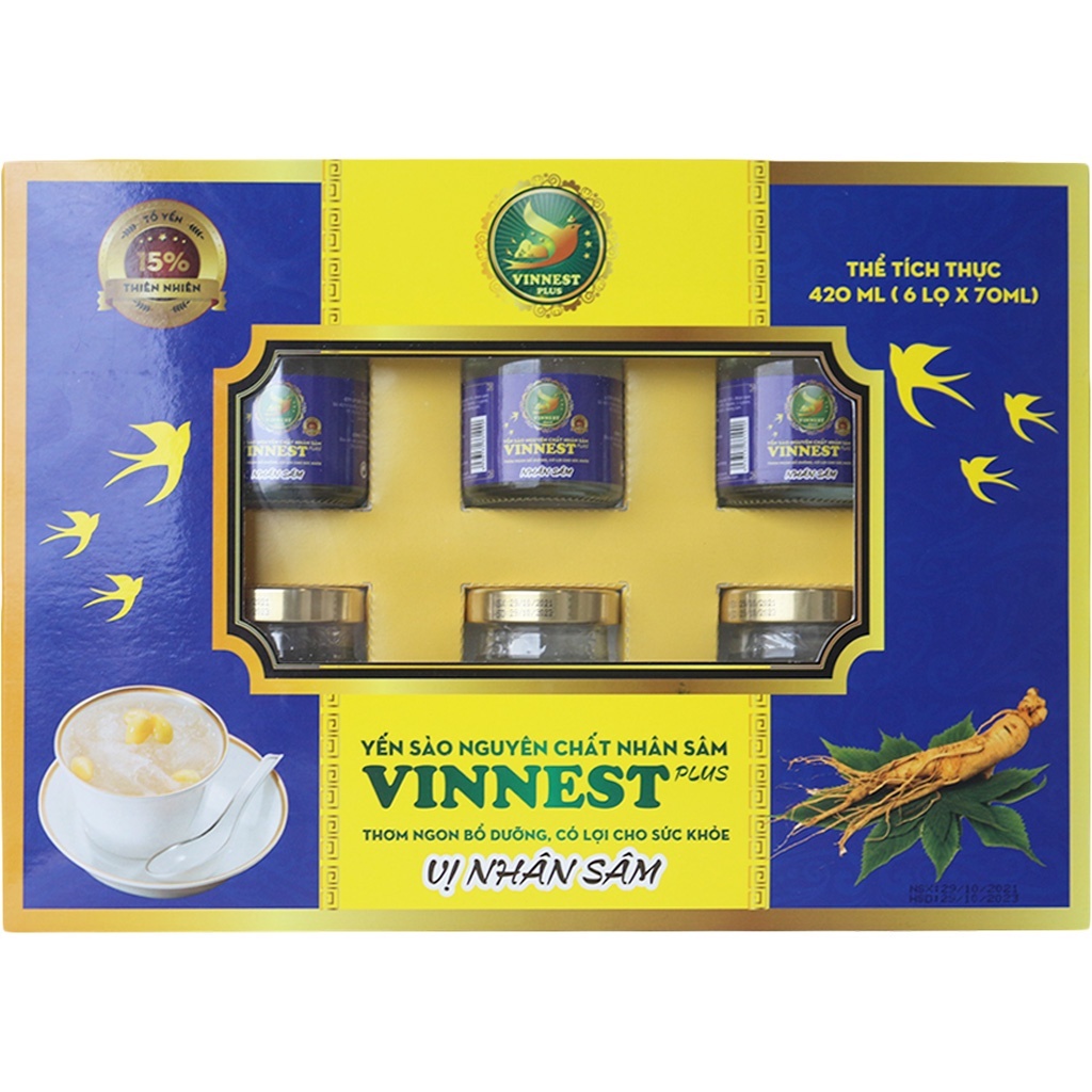 [COMBO 10 & 16 Hộp] Yến Sào Nhân Sâm Vinnest Plus 15% Hộp 6 Lọ 70ml - Nước Yến Chưng Sẵn Cao Cấp