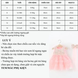 Váy công chúa bé gái dự tiệc 9th-4 tuổi thun cotton kim sa lấp lánh tặng kèm cài tóc xinh D1302