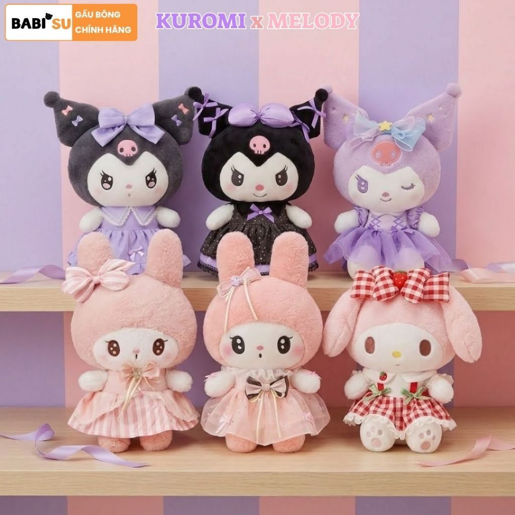 Gấu Bông Kuromi Melody Phối Váy Nhiều Mẫu Đáng Yêu, Thú Nhồi Bông Melody Kuromi Cao Cấp Quà Tặng Cho Bé,Bạn Gái