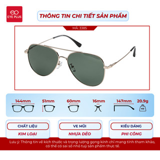 Kính Râm Phi Công Phân Cực 3385  Eye Plus Polarized Chống Chói UV400 Gọng Thép Thời Trang Nam