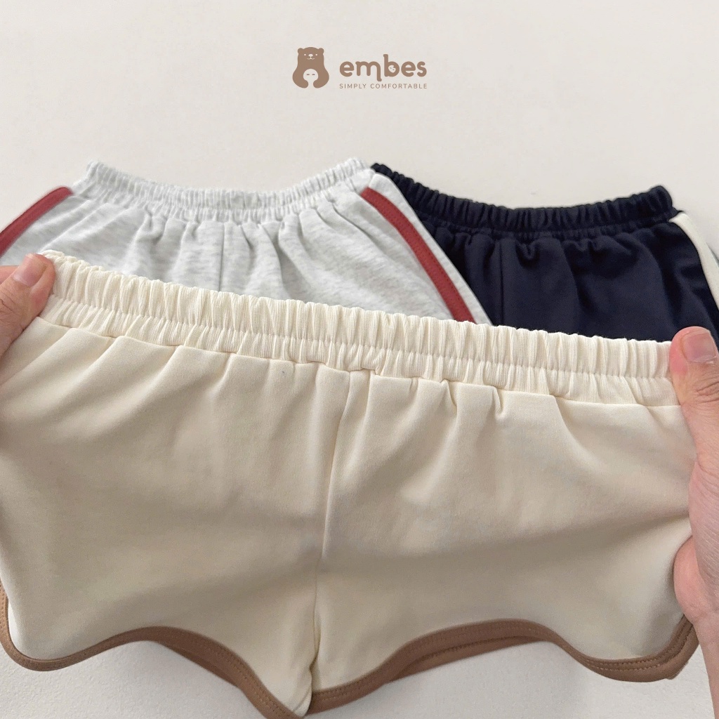 Bộ Cộc Cho Bé Embes, Bộ Cộc Tay Thể Thao Phối Viền Chất Cotton Mát Cho Bé Trai Bé Gái Size Từ 8-17Kg