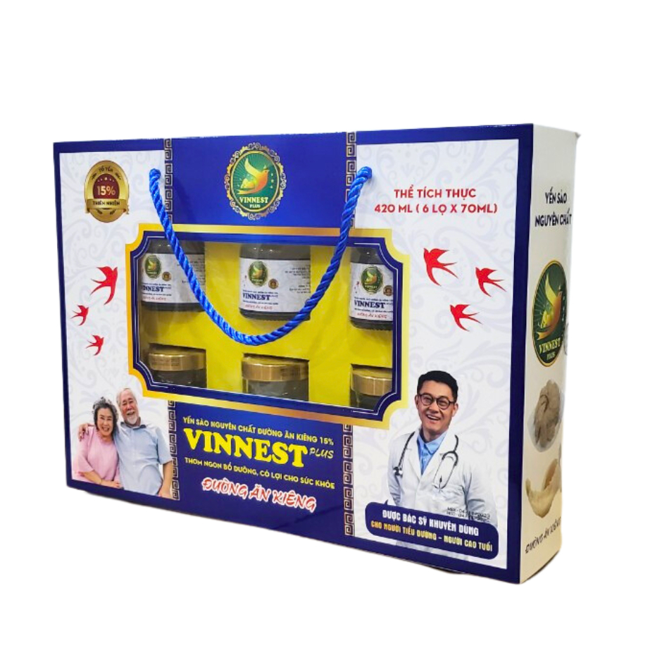 [COMBO 10 & 16 Hộp] Yến Sào Đường Ăn Kiêng VINNEST PLUS 15% Hộp 6 Lọ 70ml - Nước Yến Chưng Sẵn