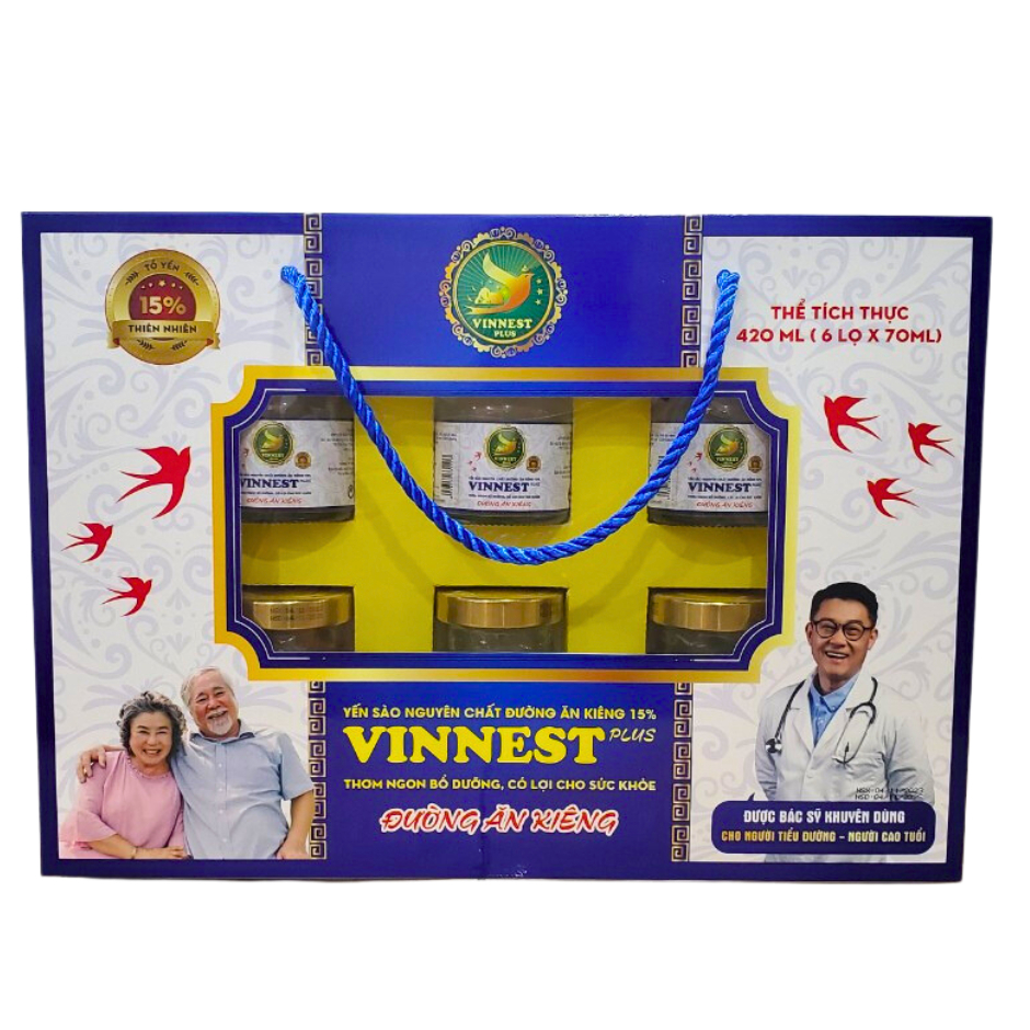[COMBO 10 & 16 Hộp] Yến Sào Đường Ăn Kiêng VINNEST PLUS 15% Hộp 6 Lọ 70ml - Nước Yến Chưng Sẵn