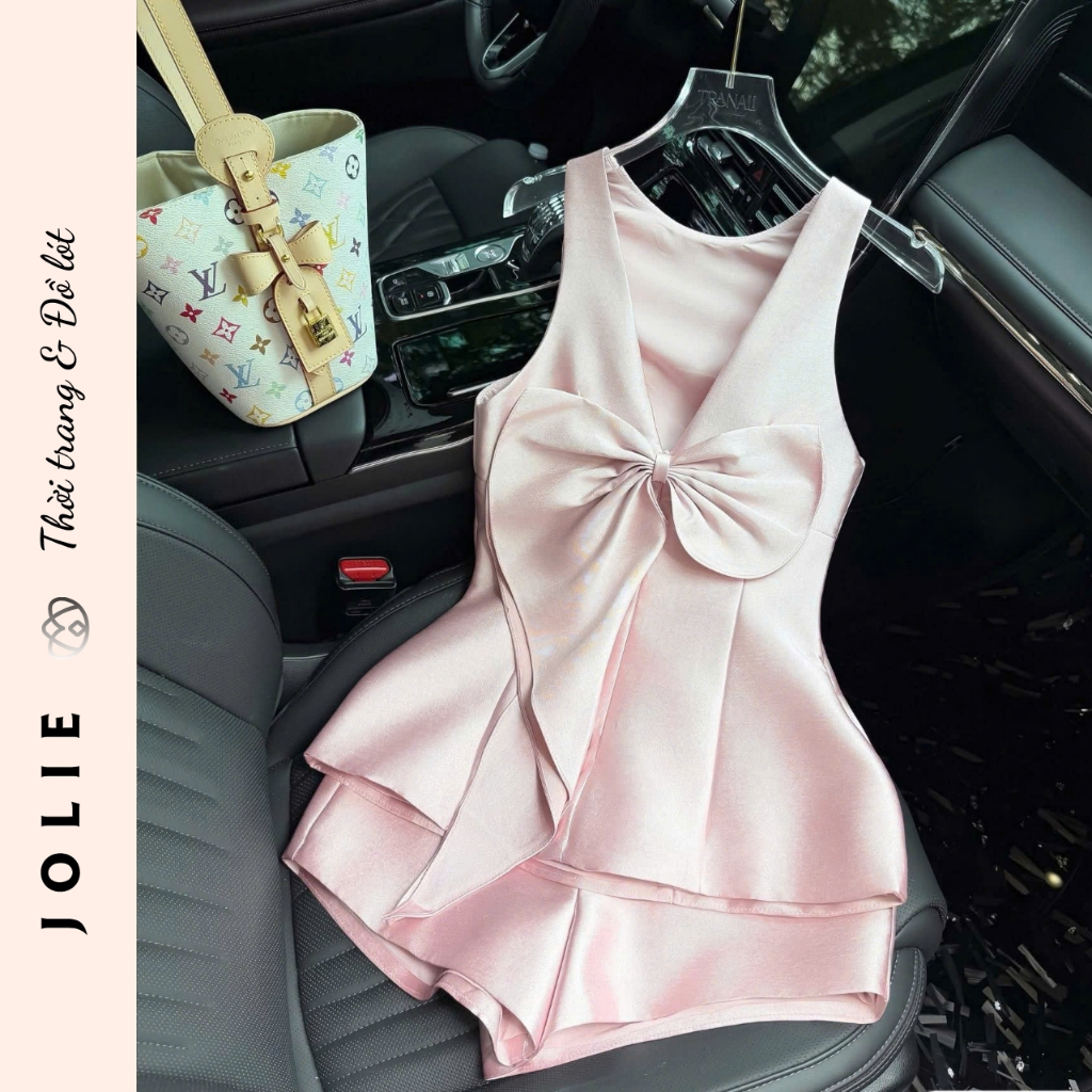 Váy Kiểu Sát Nách Gắn Nơ Lưng To Bản Sang Trọng JOLIE - Đầm Dự Tiệc Thiết Kế Cao Cấp