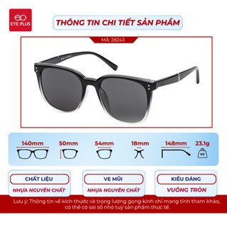 Kính Râm Dáng Vuông 28243 Eye Plus Gọng Nhựa TR Bền Nhẹ Mắt Kính Chống Loá Và UV400