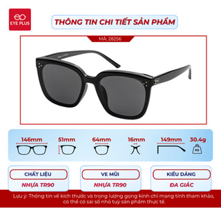 Kính Râm Vuông 28256 Eye Plus Gọng Nhựa TR Nhẹ Bền Mắt Full Viền Chống Loá UV400 Phong Cách Unisex