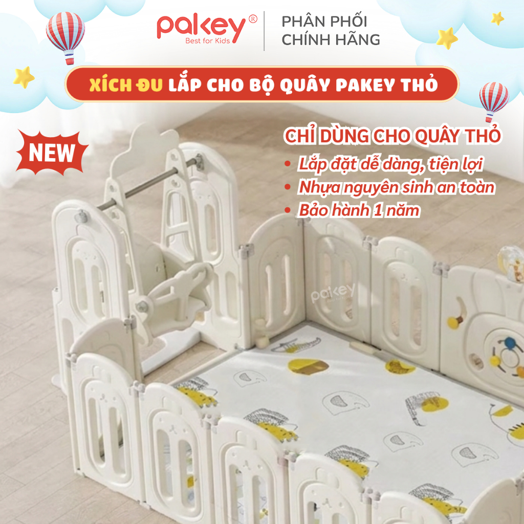 XÍCH ĐU Gắn Quây Thỏ Cao Cấp Pakey Cho Bé - Xích Đu Nhựa Dày Dặn Tải Trọng Đến 40Kg Chắc Chắn - Bảo Hành 1 Năm