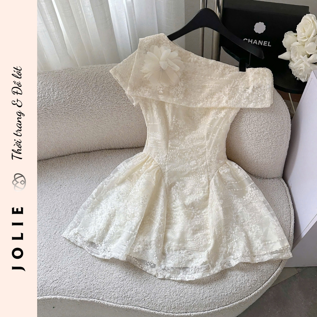 Đầm Váy Dự Tiệc Trễ Vai Lệch Hoa Ren Cao Cấp JOLIE - Đầm Thiết Kế Sang Trọng