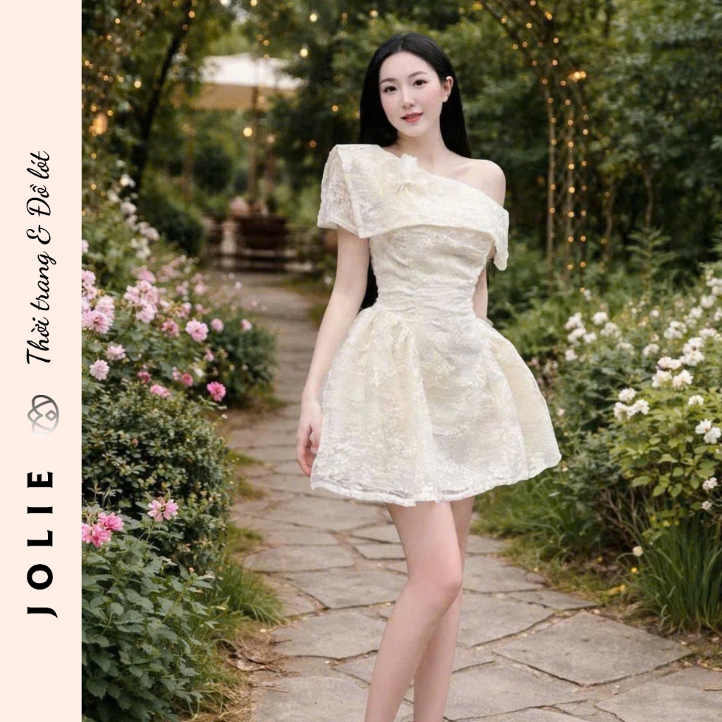 Đầm Váy Dự Tiệc Trễ Vai Lệch Hoa Ren Cao Cấp JOLIE - Đầm Thiết Kế Sang Trọng