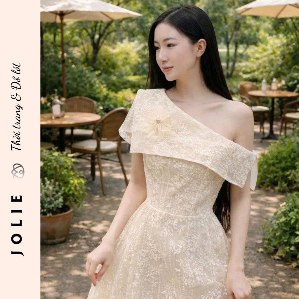 Đầm Váy Dự Tiệc Trễ Vai Lệch Hoa Ren Cao Cấp JOLIE - Đầm Thiết Kế Sang Trọng