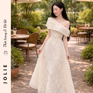 Đầm Váy Dự Tiệc Trễ Vai Lệch Hoa Ren Cao Cấp JOLIE - Đầm Thiết Kế Sang Trọng