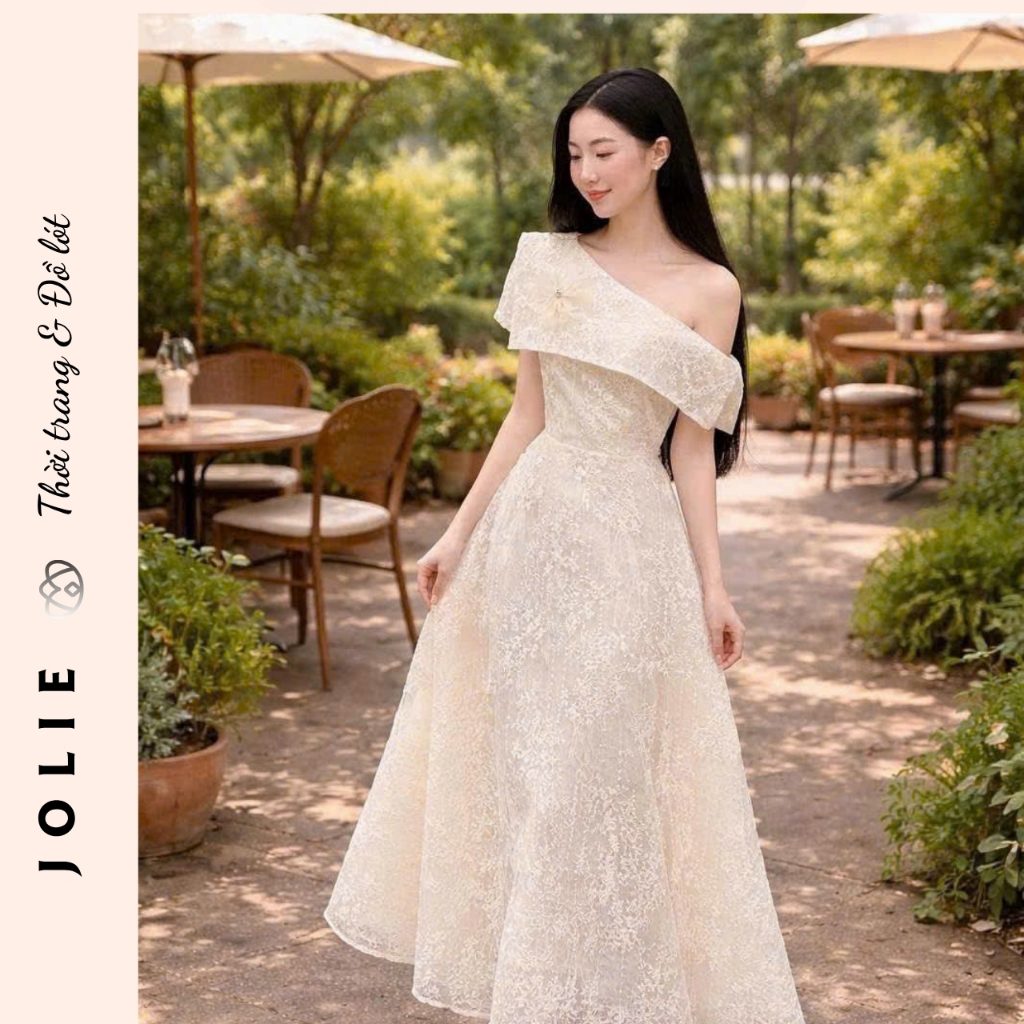 Đầm Váy Dự Tiệc Trễ Vai Lệch Hoa Ren Cao Cấp JOLIE - Đầm Thiết Kế Sang Trọng