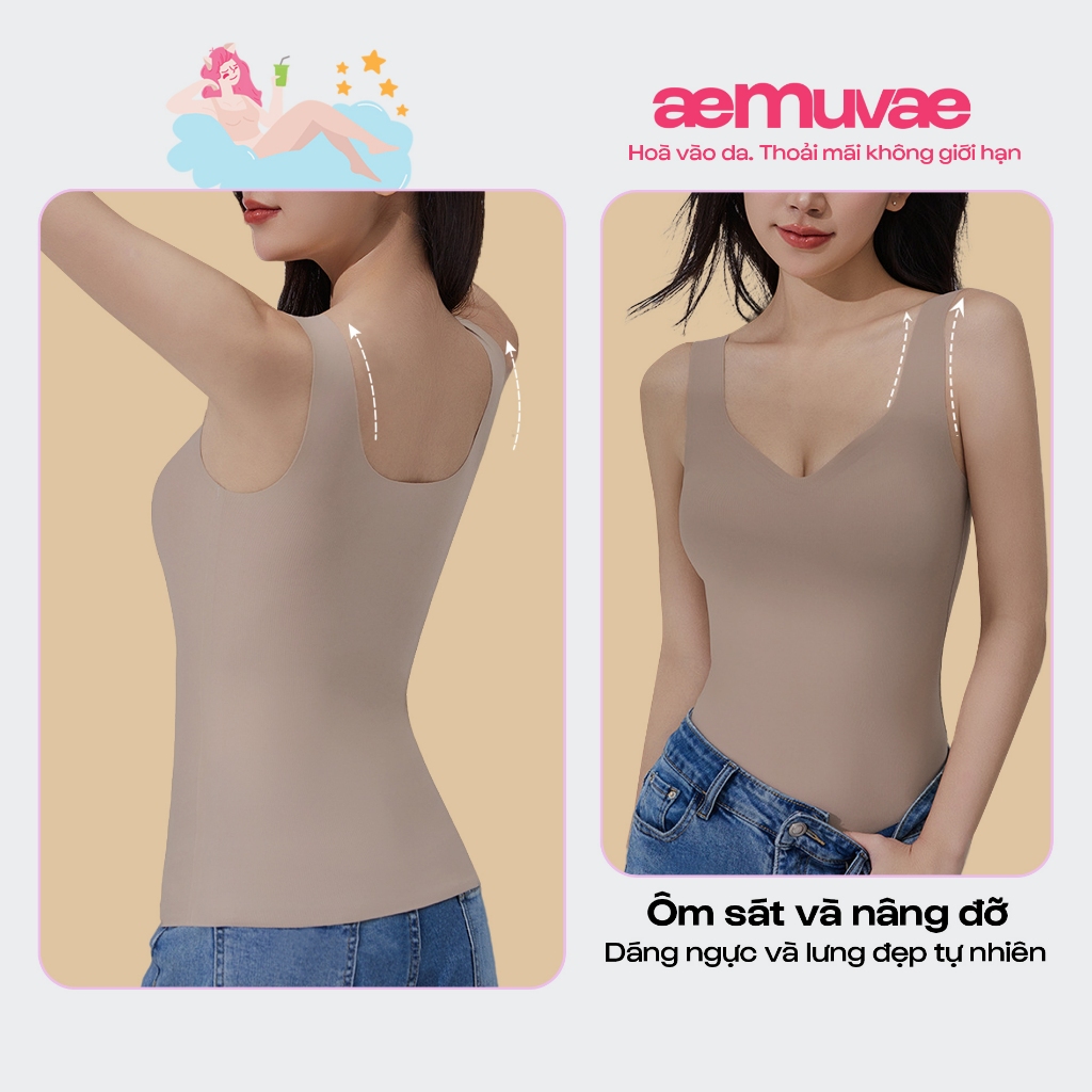 Áo bratop cổ tim có sẵn mút ngực 2cm, mát lạnh, áo kiểu ôm tôn dáng, vải cao cấp - Muvae (aeMuvae)