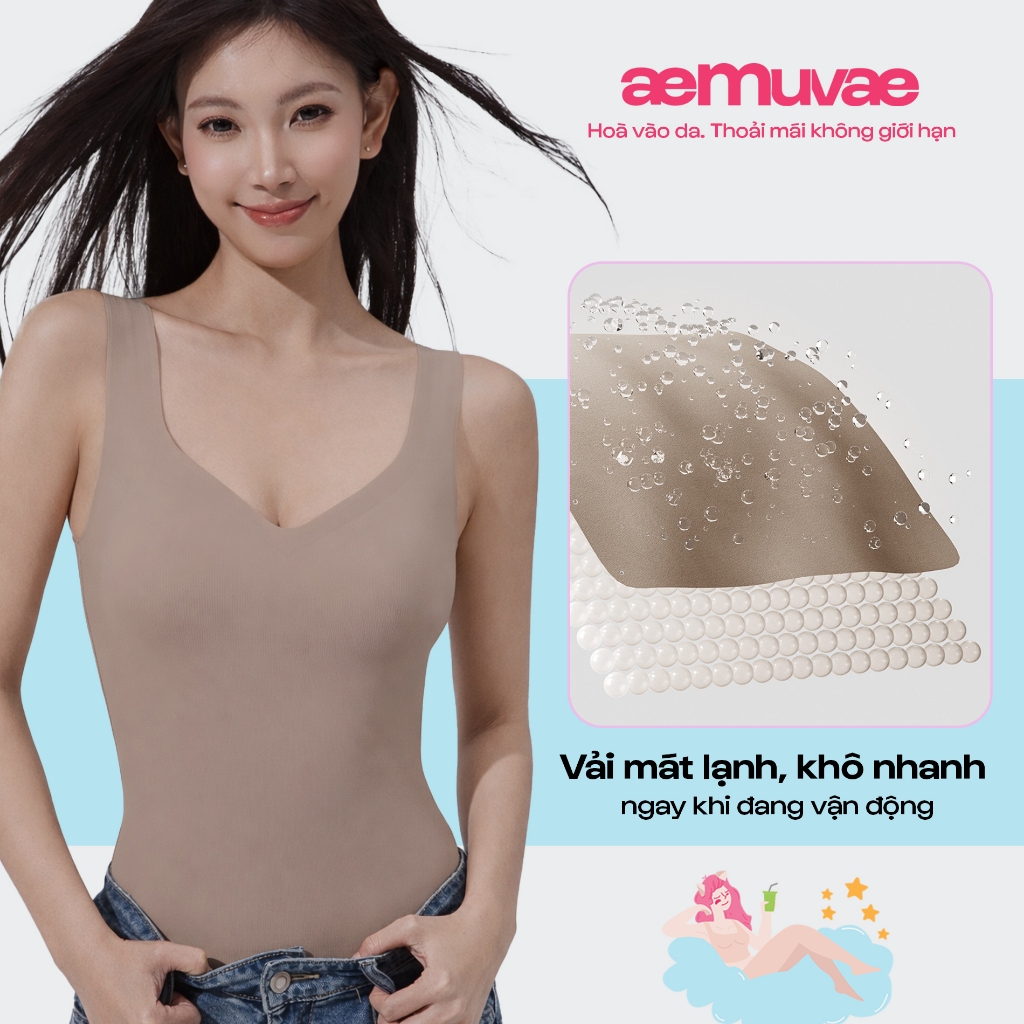 Áo bratop cổ tim có sẵn mút ngực 2cm, mát lạnh, áo kiểu ôm tôn dáng, vải cao cấp - Muvae (aeMuvae)