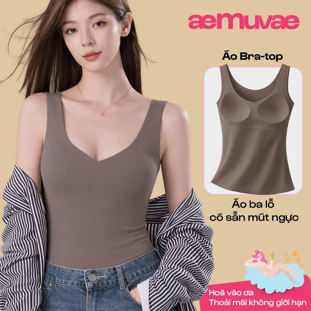 Áo bratop cổ tim có sẵn mút ngực 2cm, mát lạnh, áo kiểu ôm tôn dáng, vải cao cấp - Muvae (aeMuvae)