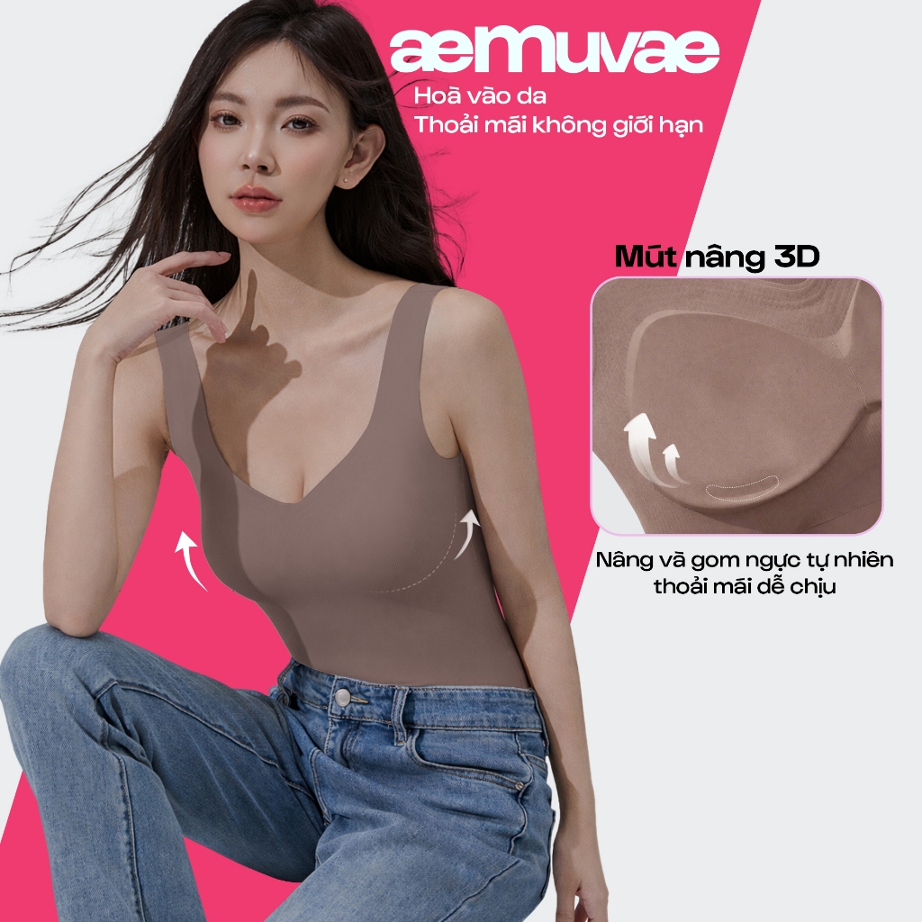 Áo bratop cổ tim có sẵn mút ngực 2cm, mát lạnh, áo kiểu ôm tôn dáng, vải cao cấp - Muvae (aeMuvae)