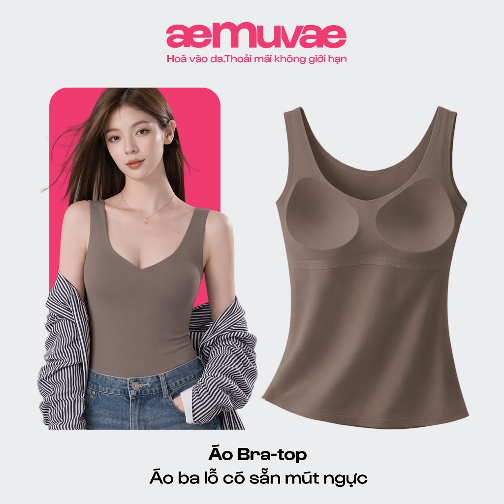 Áo bratop cổ tim có sẵn mút ngực 2cm, mát lạnh, áo kiểu ôm tôn dáng, vải cao cấp - Muvae (aeMuvae)