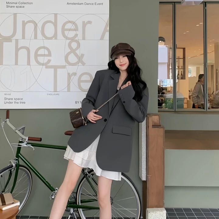 Áo Blazer Nữ Dáng Dài Áo Vest Nữ Blazer Dáng Rộng Phong Cách Retro Áo Khoác Vest Nữ Kiểu Hàn Quốc AZ1073