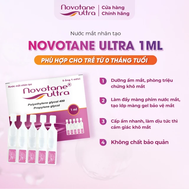 Nước Nhỏ Mắt Nhân Tạo Cao Cấp Cho người sau phẫu thuật mắt Novotane Ultra 1ml Giúp Dưỡng Ẩm Mắt, giảm khô mắt, mỏi mắt