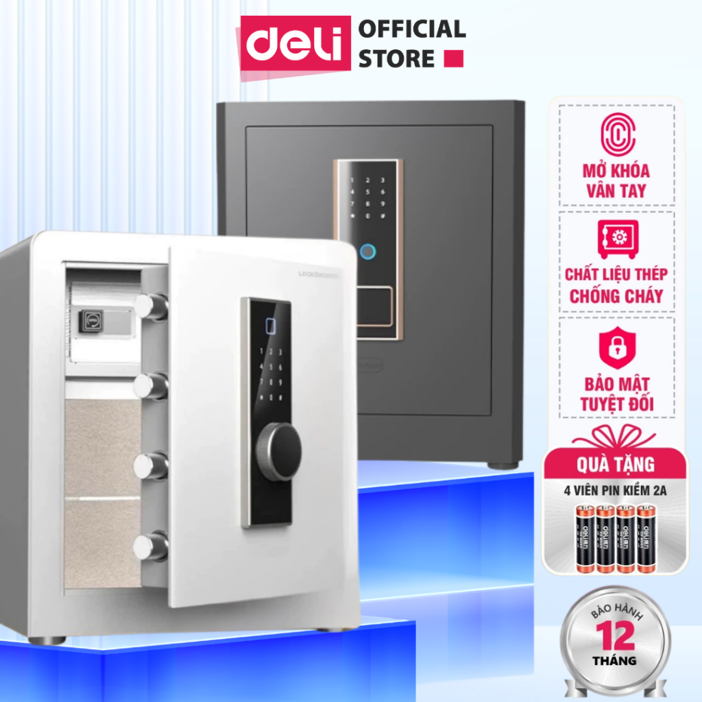 Két Sắt Chính Hãng Deli ET634 Két Sắt Vân Tay Thông Minh 2 Màu Trắng Đen Két Sắt Chống Cháy An Toàn