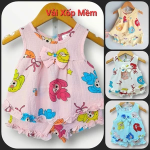 Đồ bộ bé gái 7 - 12kg, vải đũi xốp mềm mát, không bai nhão, hình in rõ nét đẹp, giặc máy tốt