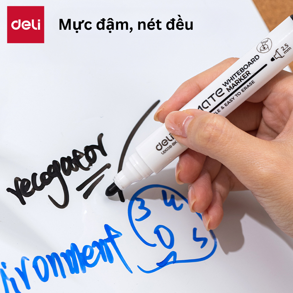 Bút Lông Bảng Thế Hệ Mới Deli W-Mate Thay Được Mực Xanh Đen Đỏ Ngòi 2.5mm Mực Lau Sạch